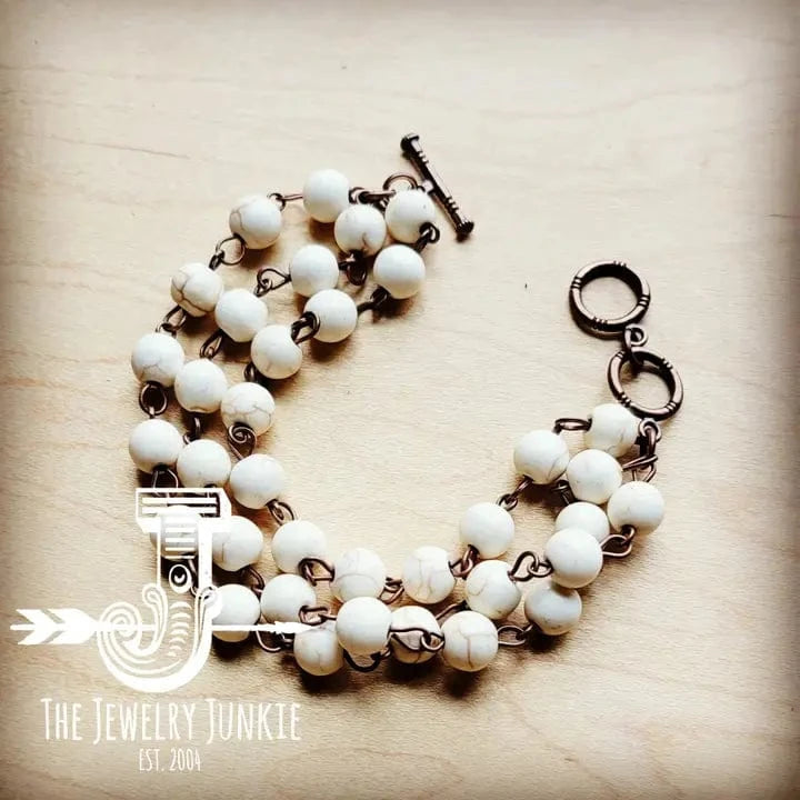 White Turquoise Triple Strand Bracelet - Infinity Raine