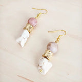 Frosted Sunstone & White Turquoise Drop Earrings In Gold - Infinity Raine