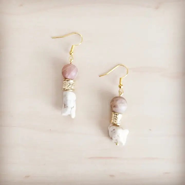 Frosted Sunstone & White Turquoise Drop Earrings In Gold - Infinity Raine