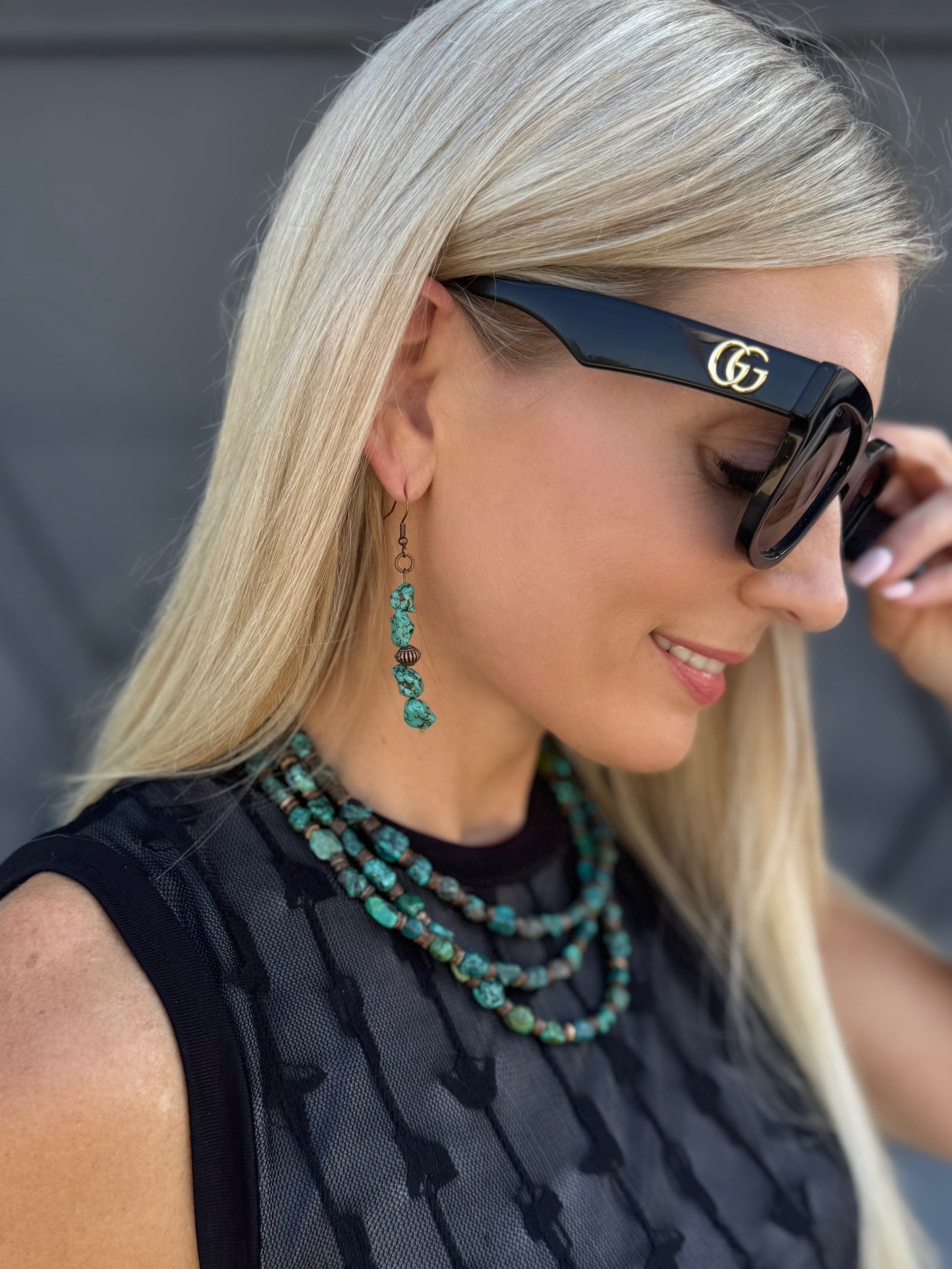The Jewelry Junkie Jewelry - Earrings Stacked Turquoise And Copper Earrings 34998262