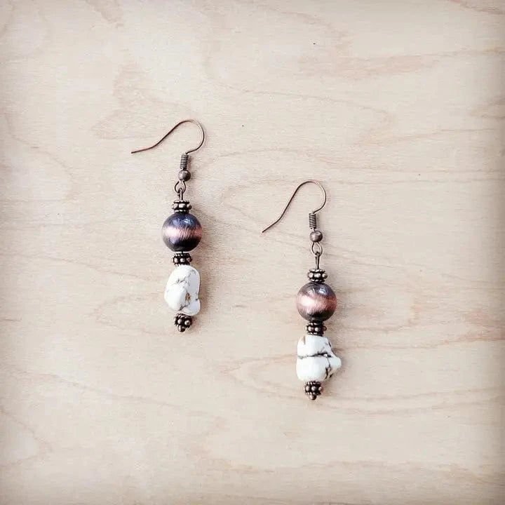 The Jewelry Junkie Jewelry - Earrings White Turquoise And Copper Bead Drop Earrings 98634486
