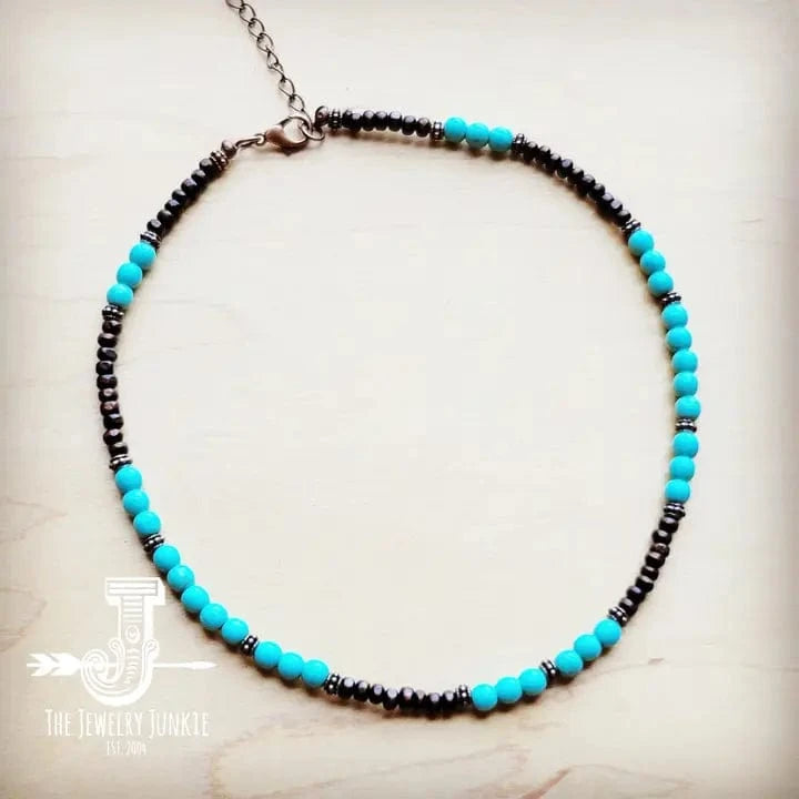 Blue Turquoise Wood and Copper Beaded Necklace - Infinity Raine