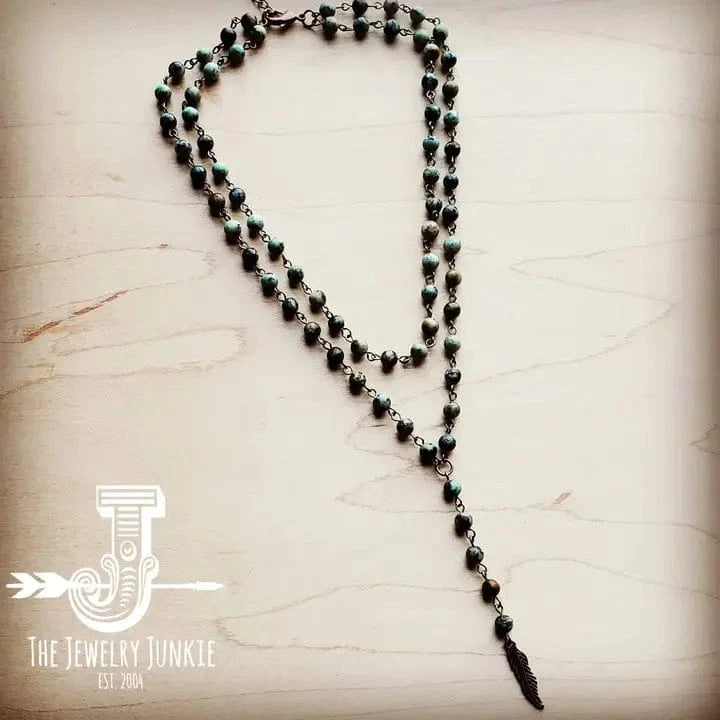 Double Strand Green Turquoise Feather Necklace - Infinity Raine