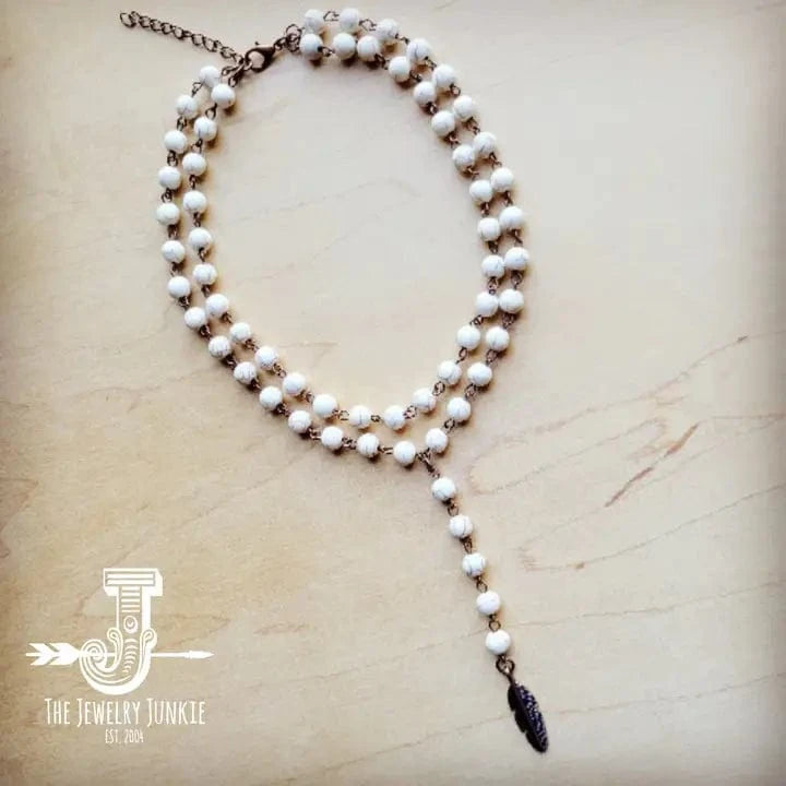 Double Strand White Turquoise Feather Necklace - Infinity Raine