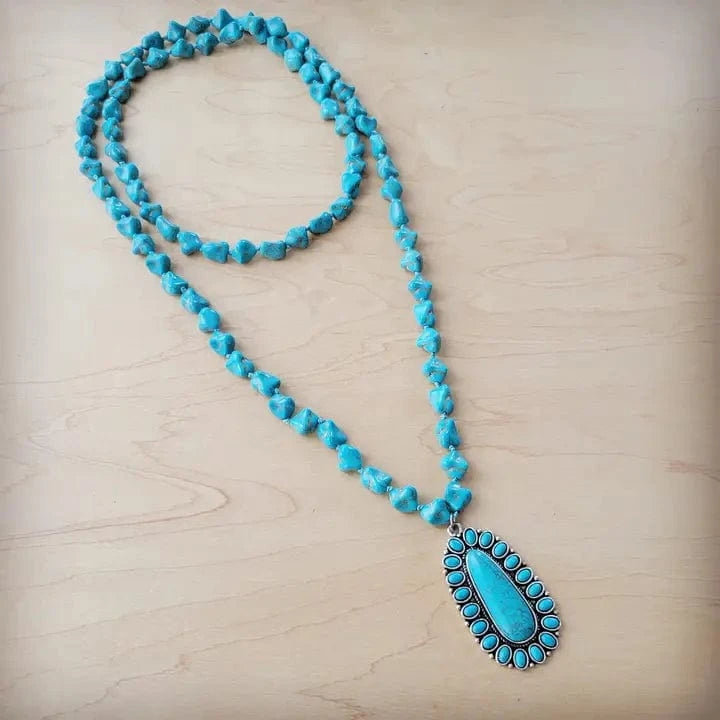 The Jewelry Junkie Jewelry - Necklaces Long Beaded Squash Pendant Necklace In Turquoise 59014902
