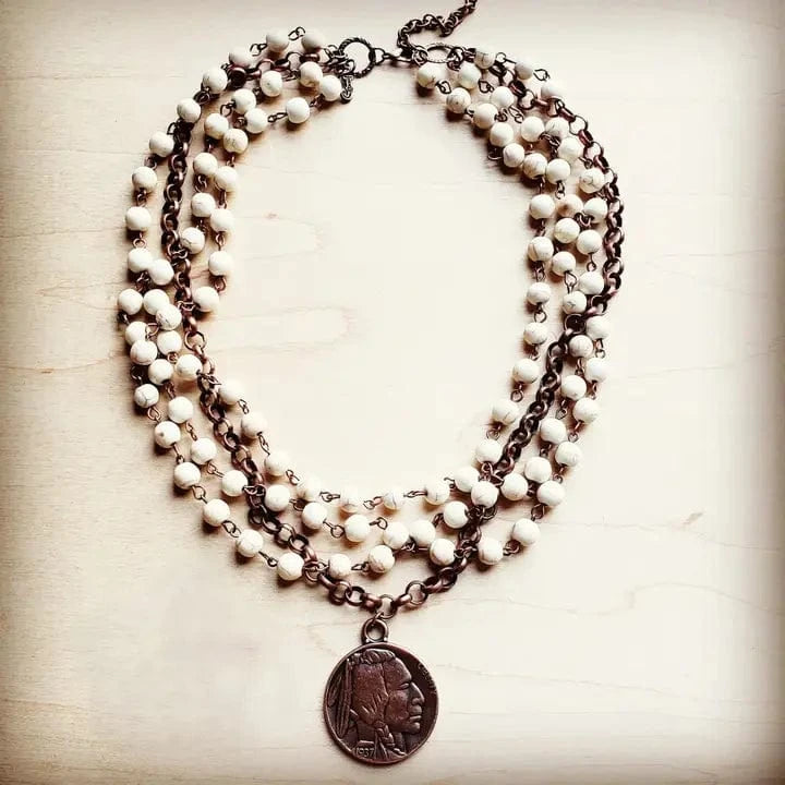 The Jewelry Junkie Jewelry - Necklaces White Turquoise Collar Length Indian Buffalo Coin Necklace 96102390