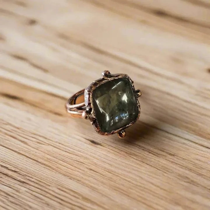 The Jewelry Junkie Jewelry - Rings Antique Genuine Labradorite Square Ring 03156470