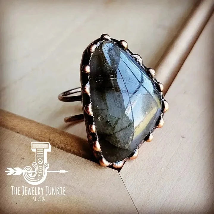 Genuine Labradorite Ring In Antique Copper - Infinity Raine