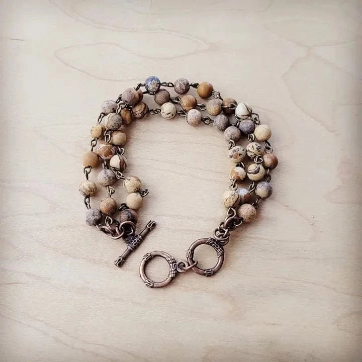 The Junkie Jewelry Jewelry - Bracelets Frosted Jasper Triple Strand Beaded Bracelet 90065142