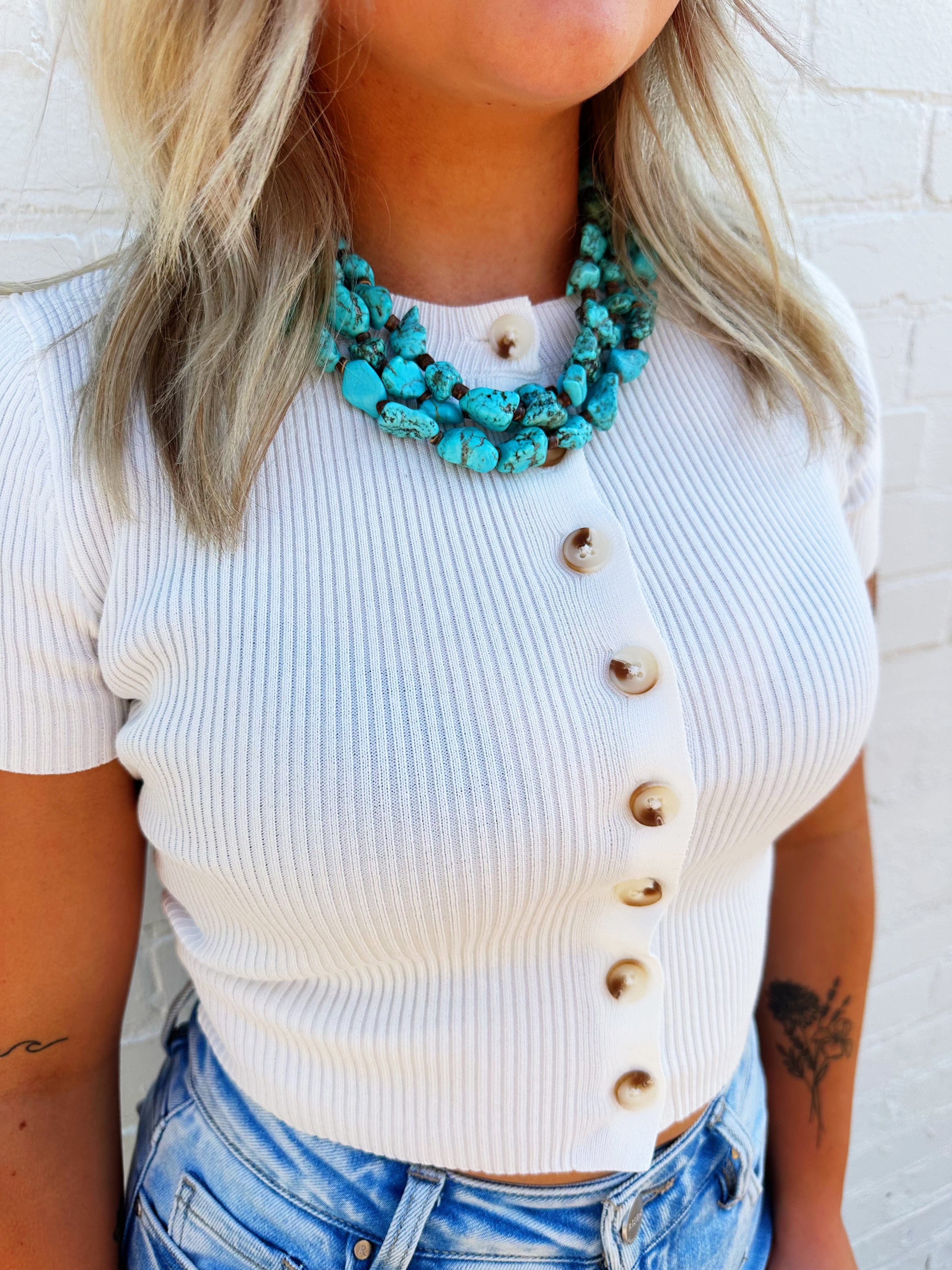 Large Triple Strand Natural Turquoise Copper Necklace - Infinity Raine