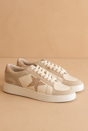 The Liberty - Glitter Star Sneakers In Beige - Infinity Raine