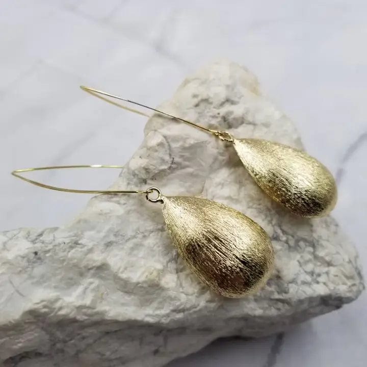 Textured Drop Hoop Earrings In Gold - Infinity Raine