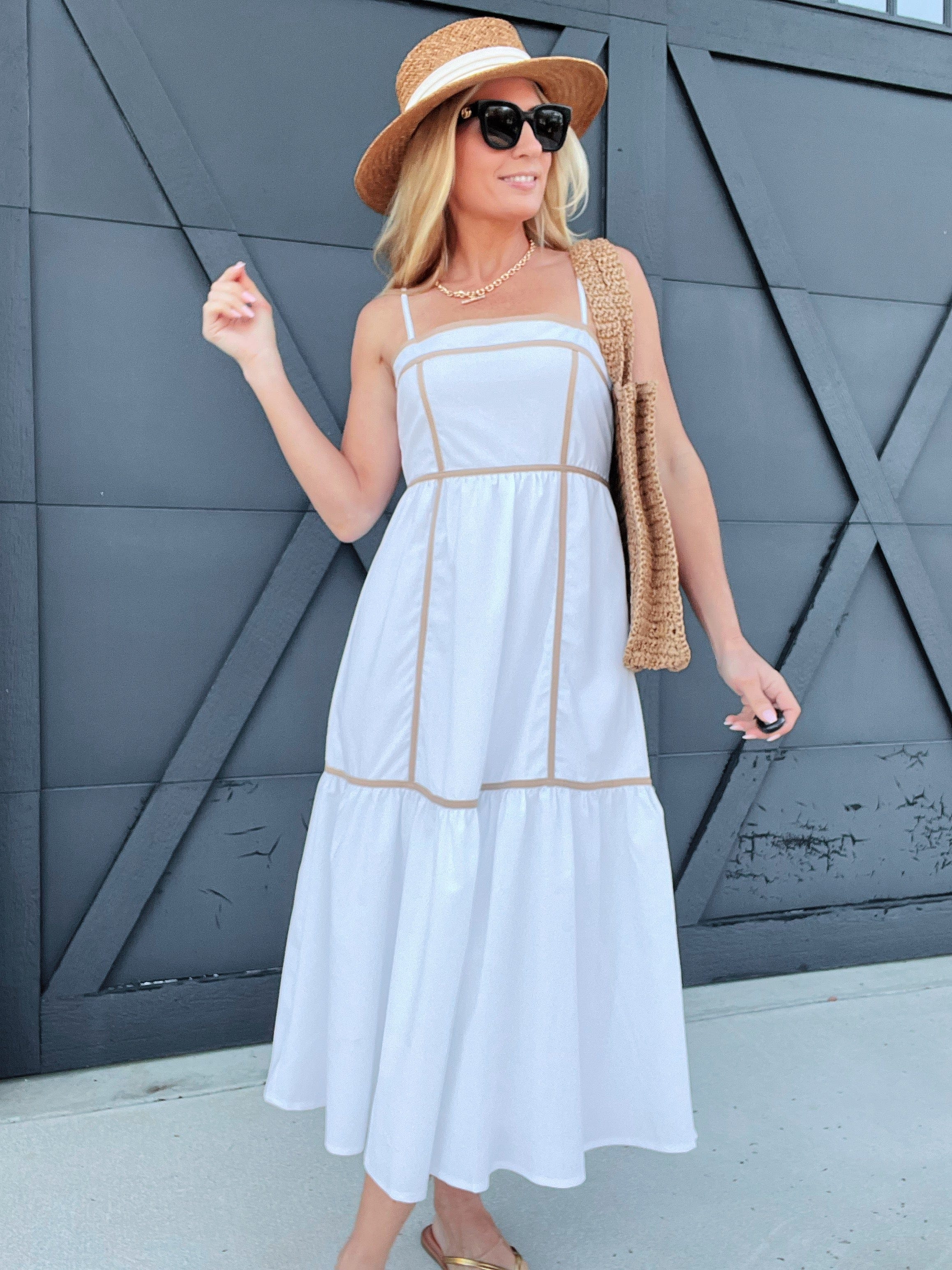 Cont Tape Point Maxi Dress In Off White - Infinity Raine