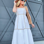 Cont Tape Point Maxi Dress In Off White - Infinity Raine