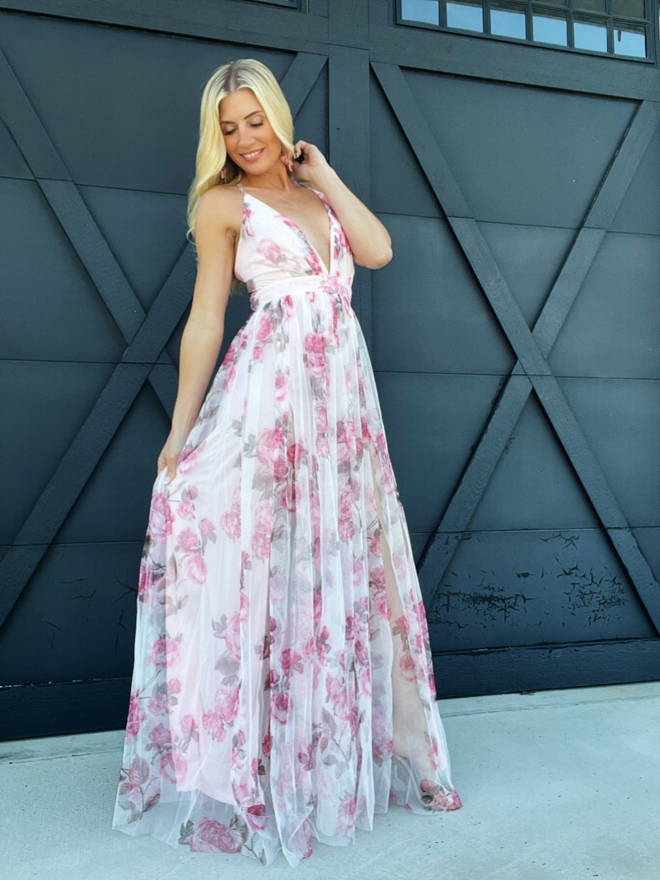 Mesh Floral Maxi Dress In Pink - Infinity Raine