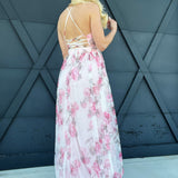 Mesh Floral Maxi Dress In Pink - Infinity Raine