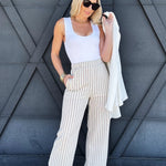 Stripe Wide Leg Pants In Khaki - Infinity Raine