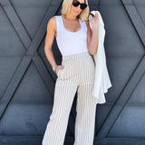 Stripe Wide Leg Pants In Khaki - Infinity Raine