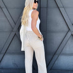 Stripe Wide Leg Pants In Khaki - Infinity Raine