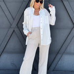 Stripe Wide Leg Pants In Khaki - Infinity Raine