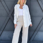 Stripe Wide Leg Pants In Khaki - Infinity Raine