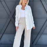 Stripe Wide Leg Pants In Khaki - Infinity Raine