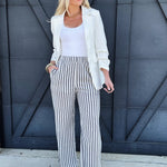 Stripe Wide Leg Pants In Navy - Infinity Raine