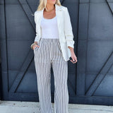 Stripe Wide Leg Pants In Navy - Infinity Raine