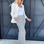 Stripe Wide Leg Pants In Navy - Infinity Raine
