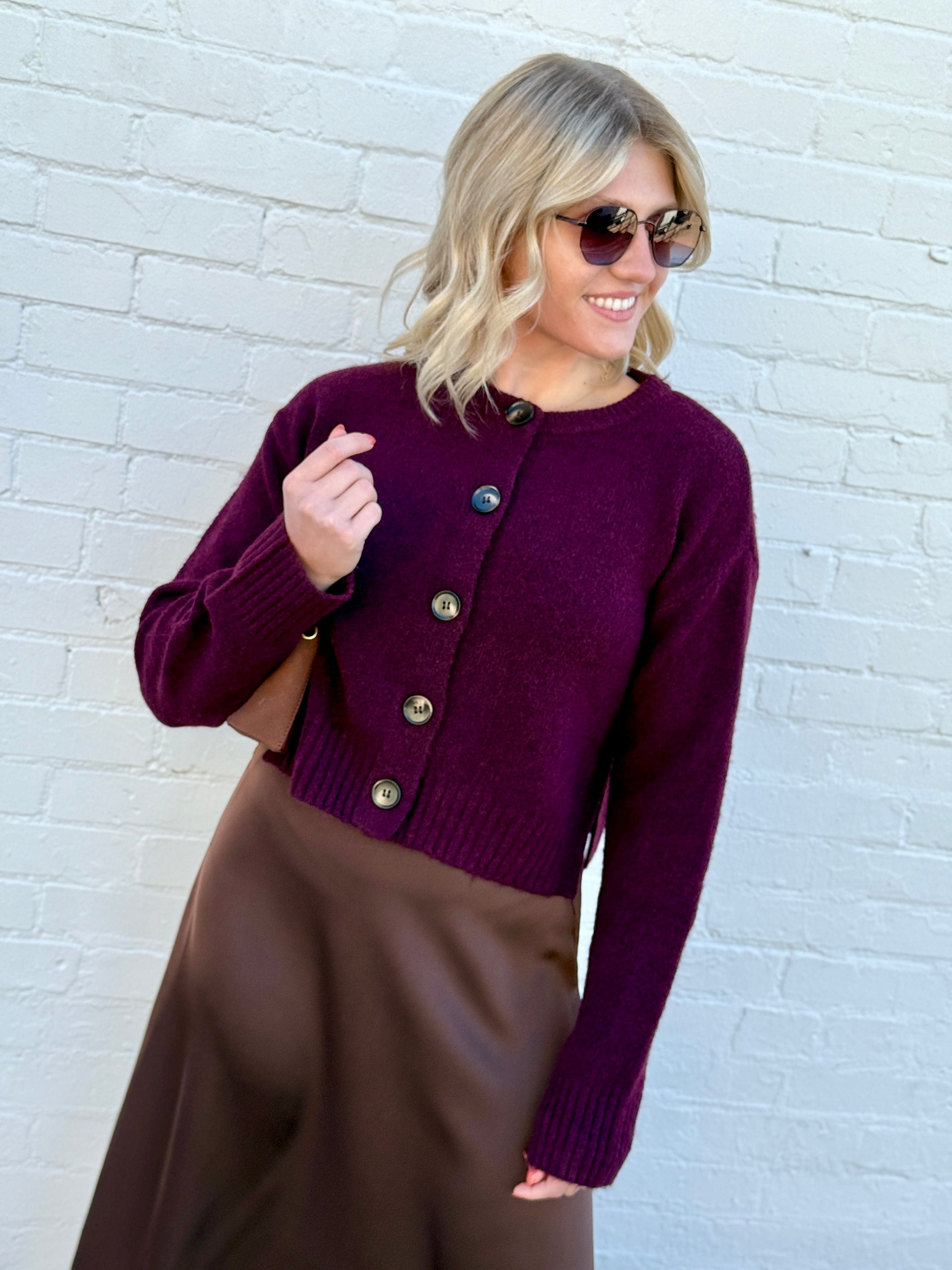 The Workshop Studio Outerwear - Cardigans Side Split Knit Cardigan In Plum