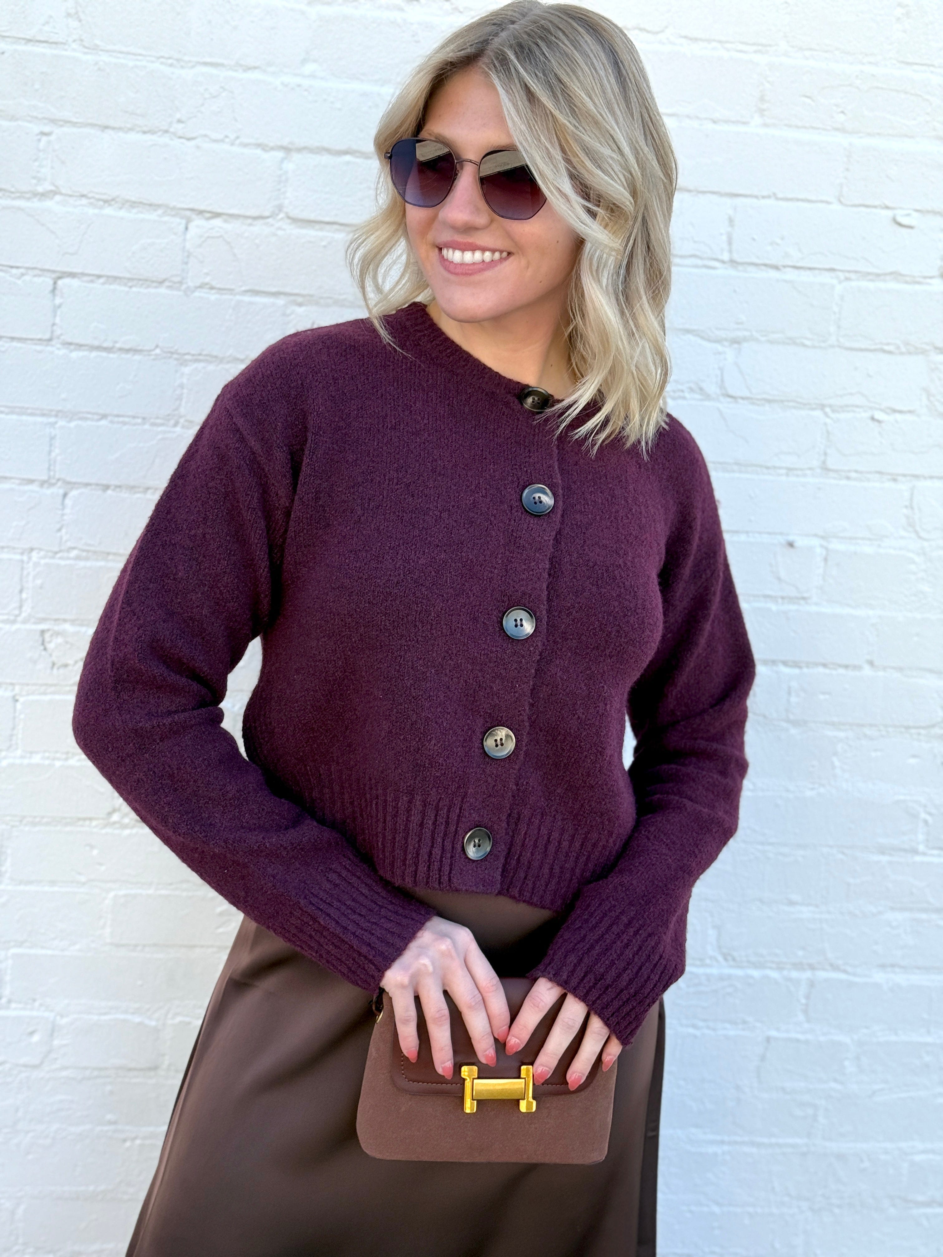 Side Split Knit Cardigan In Plum - Infinity Raine