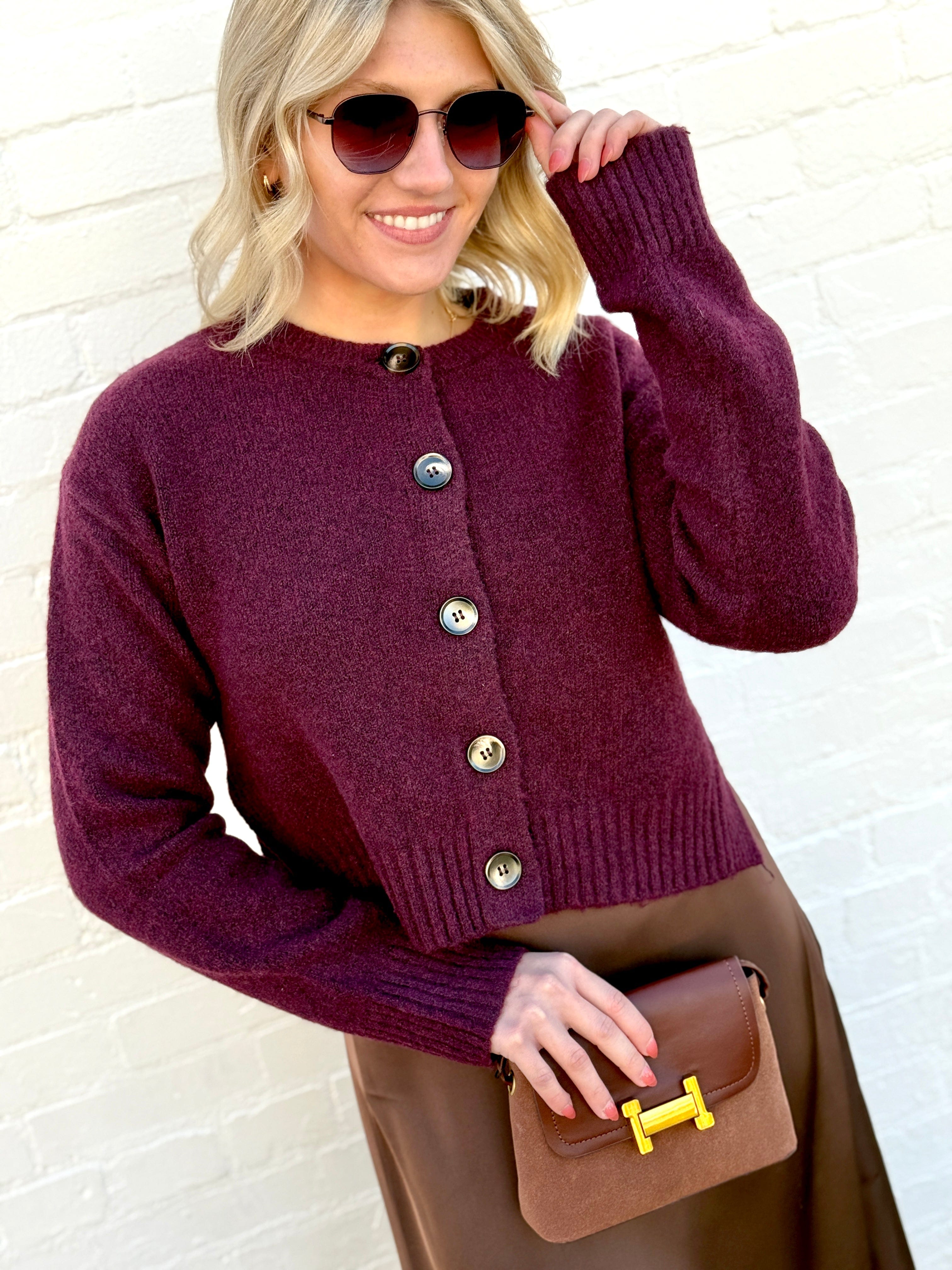 The Workshop Studio Outerwear - Cardigans Side Split Knit Cardigan In Plum