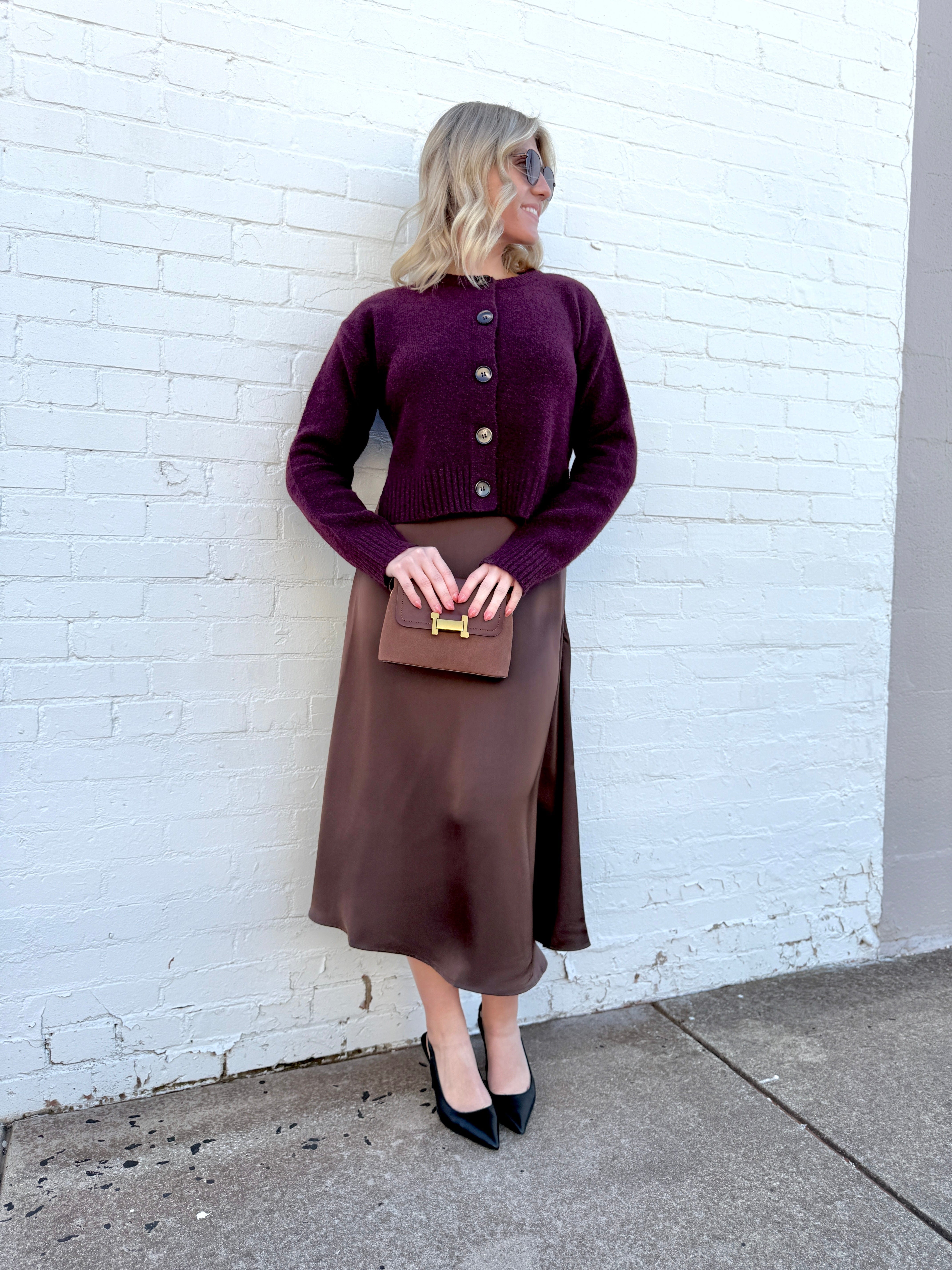 The Workshop Studio Outerwear - Cardigans Side Split Knit Cardigan In Plum