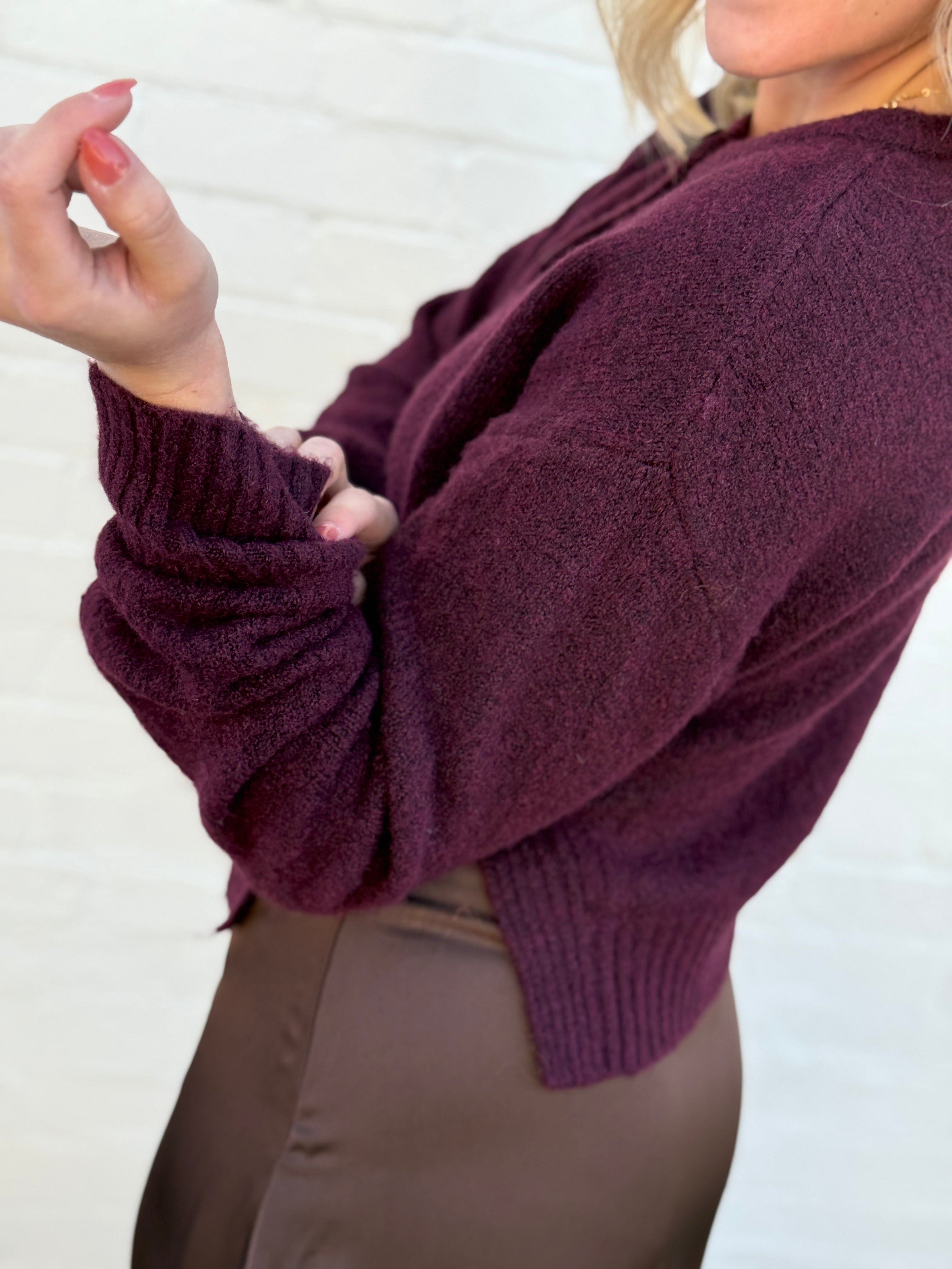 The Workshop Studio Outerwear - Cardigans Side Split Knit Cardigan In Plum