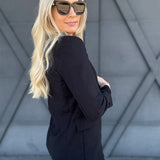 3/4 Sleeve Collared Blazer In Black - Infinity Raine