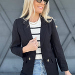 3/4 Sleeve Collared Blazer In Black - Infinity Raine
