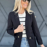 3/4 Sleeve Collared Blazer In Black - Infinity Raine