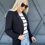 3/4 Sleeve Collared Blazer In Black - Infinity Raine