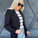 3/4 Sleeve Collared Blazer In Black - Infinity Raine
