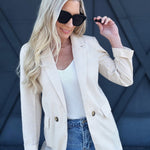 3/4 Sleeve Collared Blazer In Natural - Infinity Raine