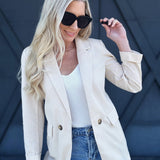 3/4 Sleeve Collared Blazer In Natural - Infinity Raine