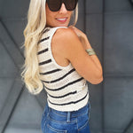 Cropped Crochet Button Vest In Light Khaki - Infinity Raine