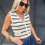 Cropped Crochet Button Vest In Light Khaki - Infinity Raine