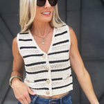 Cropped Crochet Button Vest In Light Khaki - Infinity Raine