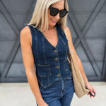 Front Pocket Denim Vest In Dark - Infinity Raine