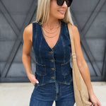Front Pocket Denim Vest In Dark - Infinity Raine