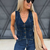 Front Pocket Denim Vest In Dark - Infinity Raine