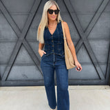 Front Pocket Denim Vest In Dark - Infinity Raine