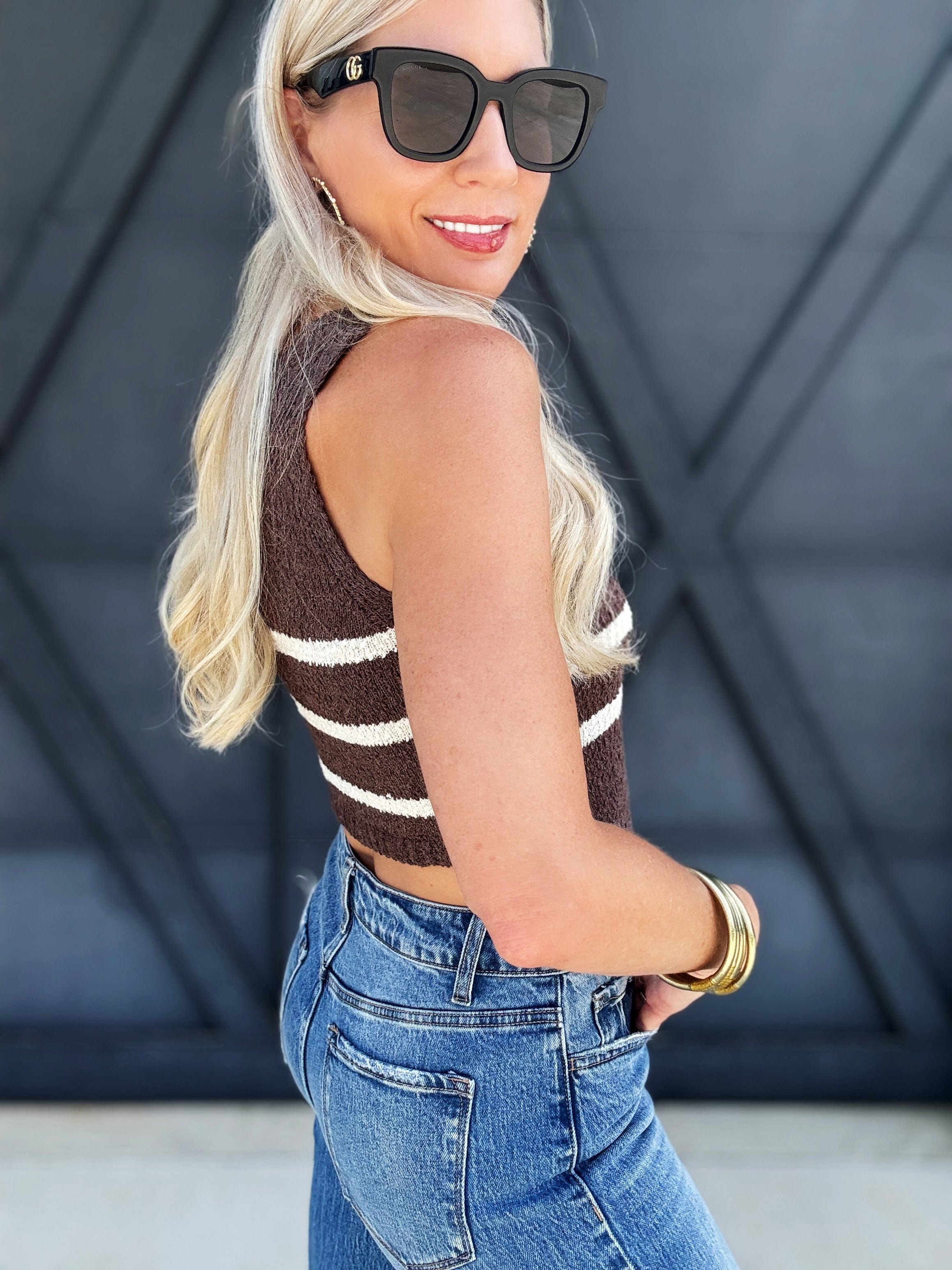 Stripe Knit Button Vest In Brown - Infinity Raine