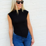Asymmetrical Hem Mock Neck Top In Black - Infinity Raine